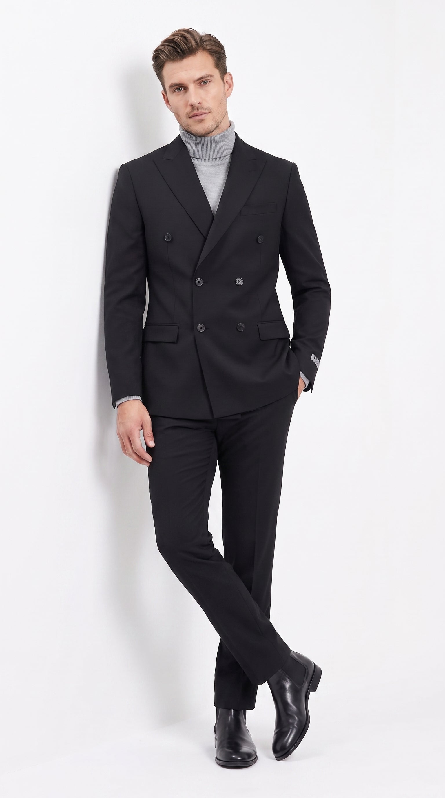 Men's Designer Stacy Adams Classic Double Breasted Suit in Black  Peak Lapel Slim fit - 34 Short or Extra Small