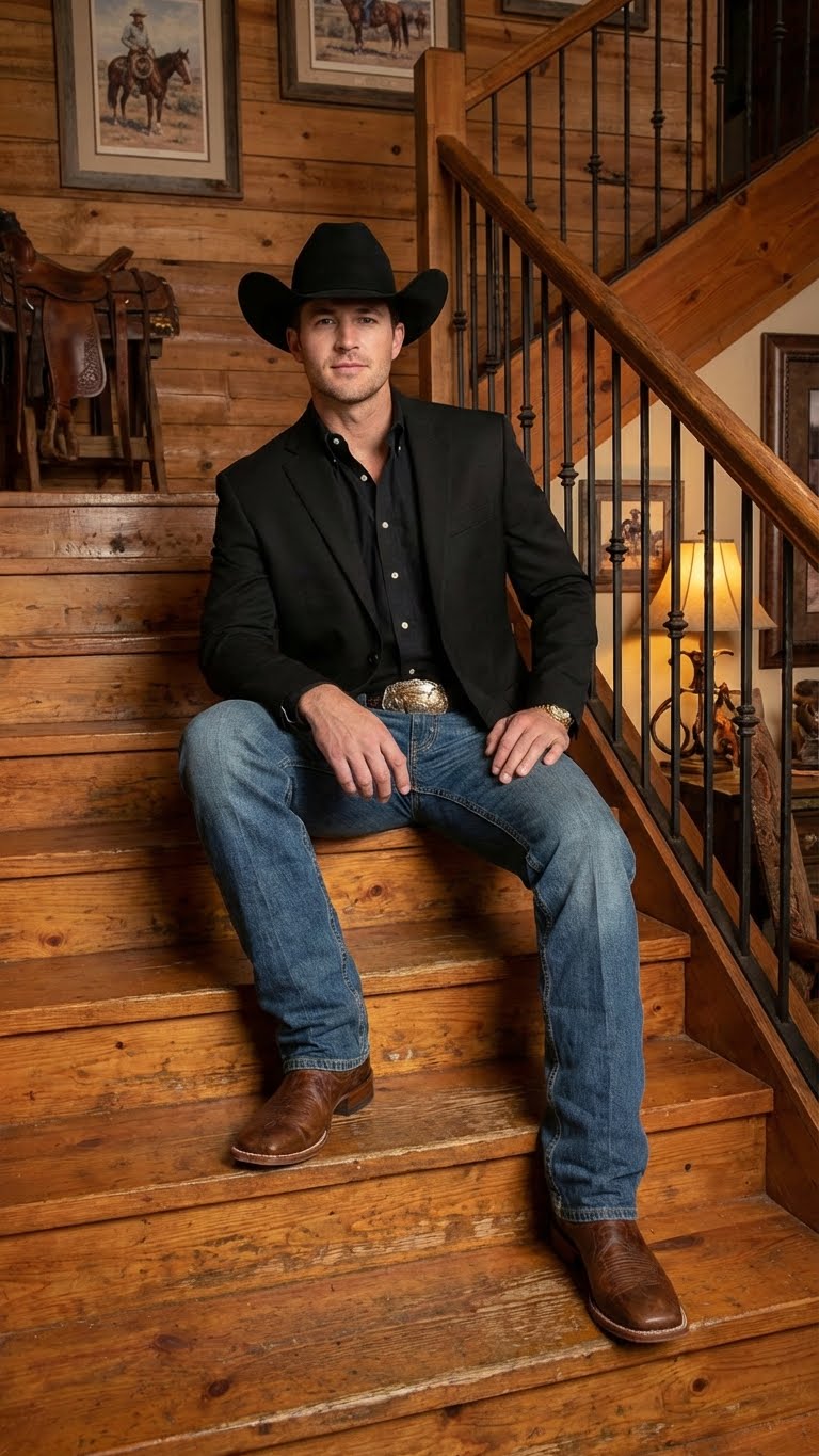 Men’s Black Western Blazer Jacket, Classic Cowboy Style Sport Coat for Casual Formal Wear with Jeans - 36 Short