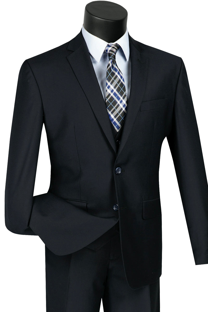 Mens Vested Slim Fit Wool Feel Suit in Navy - 36 Short