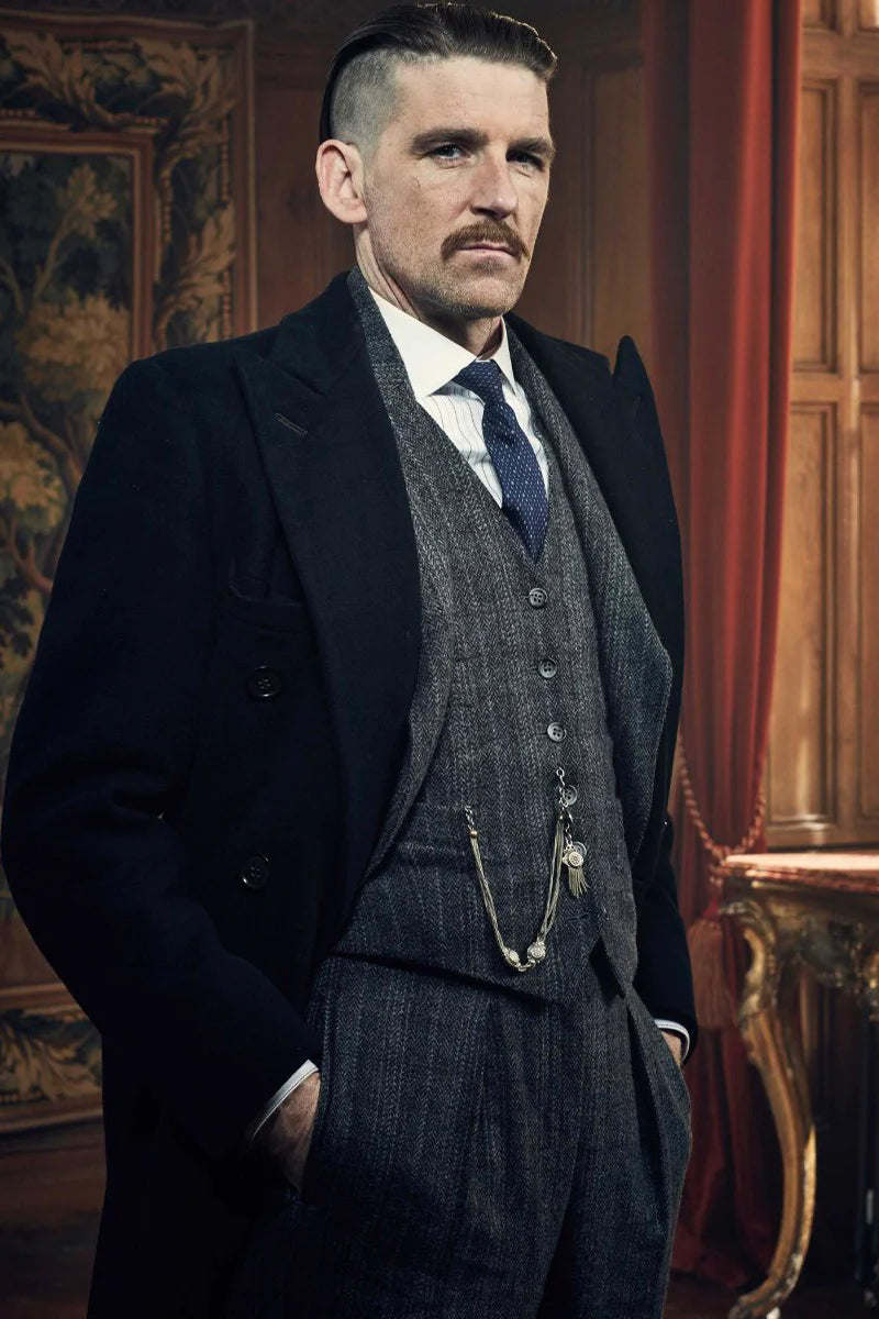 John Shelby Suit - John Shelby Suit Outfit - Peaky Blinder Package Mens Costume Arthur Shelby Vested Suit & Black Overcoat