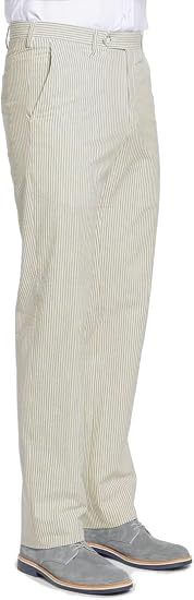 Mens Seersucker Pants - Summer Casual Pinstripe Modern Fit in Color Tan - dress size pants : 28 Unfinished bottom