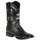 Mens Black Ostrich Print Boots Square Toe - El General
