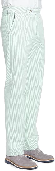 Mens Seersucker Pants - Summer Casual Pinstripe Modern Fit in Color Green - dress size pants : 28 Unfinished bottom