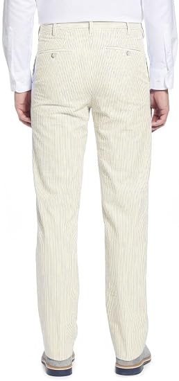 Mens Seersucker Pants - Summer Casual Pinstripe Modern Fit in Color Yellow - dress size pants : 28 Unfinished bottom