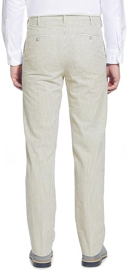 Mens Seersucker Pants - Summer Casual Pinstripe Modern Fit in Color Tan - dress size pants : 28 Unfinished bottom