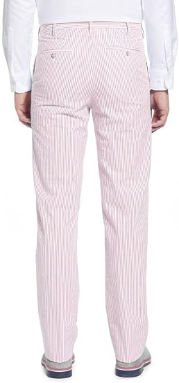 Mens Seersucker Pants - Summer Casual Pinstripe Modern Fit in Color Pink - dress size pants : 28 Unfinished bottom
