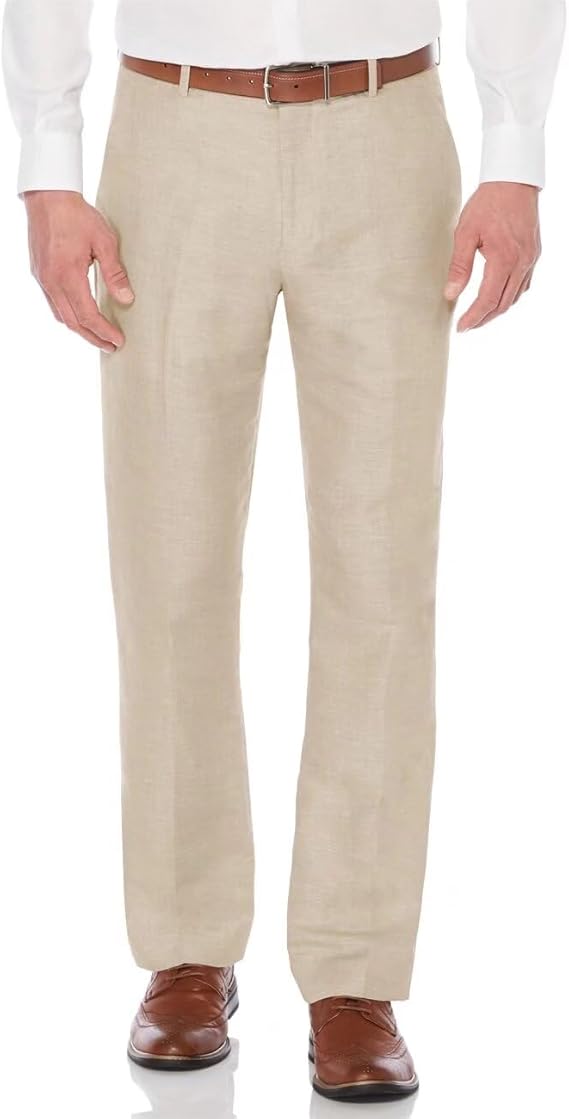 Casual Linen Suit Pants for Men – Breathable Beach Wedding Summer Trousers - dress size pants : 28 Unfinished bottom