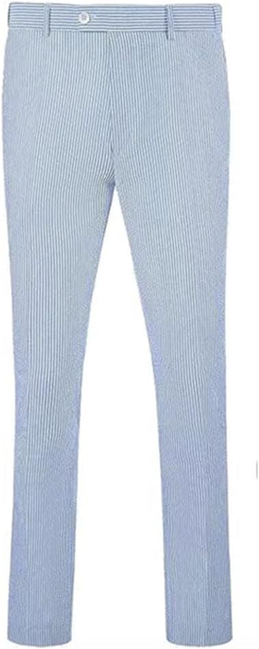 Mens Seersucker Pants - Summer Casual Pinstripe Modern Fit in Color Blue - dress size pants : 28 Unfinished bottom
