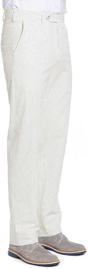 Mens Seersucker Pants - Summer Casual Pinstripe Modern Fit in Color Beige - dress size pants : 28 Unfinished bottom