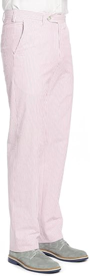 Mens Seersucker Pants - Summer Casual Pinstripe Modern Fit in Color Pink - dress size pants : 28 Unfinished bottom