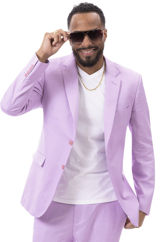 "Lilac Lavender Men's Summer Linen Suit - Modern Fit Casual Style"