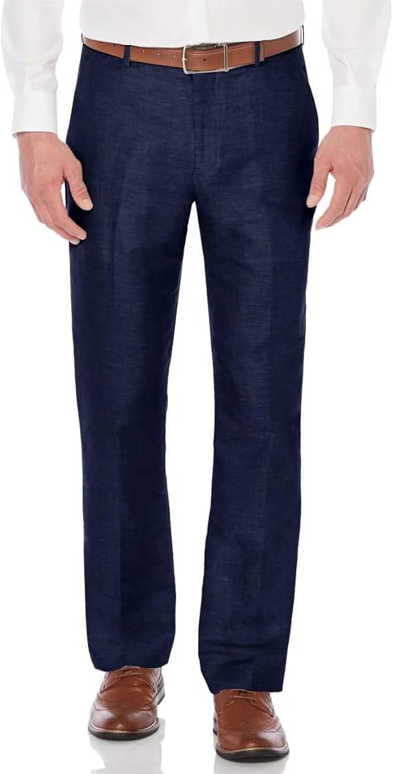 Casual Linen Suit Pants for Men – Breathable Beach Wedding Summer Trousers - dress size pants : 28 Unfinished bottom