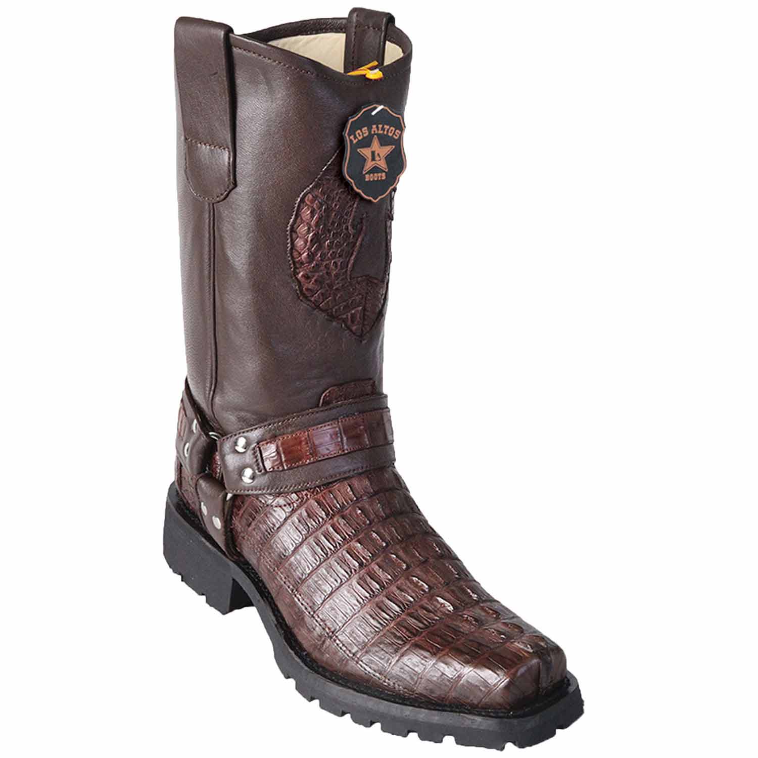 Men's Los Altos Caiman Tail Skin Biker Boots - Black Cherry