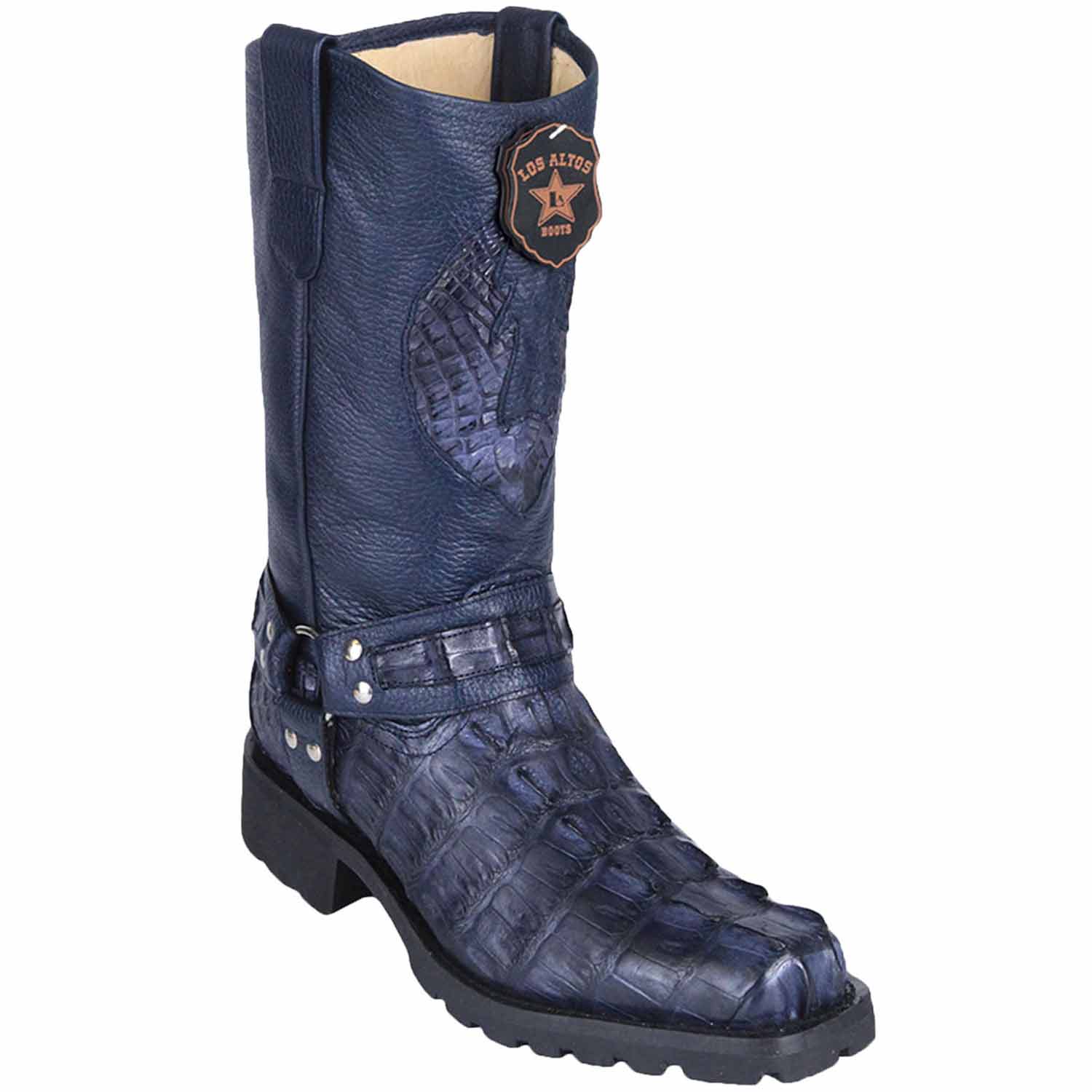 Men's Los Altos Caiman Tail Skin Biker Boots - Black Cherry