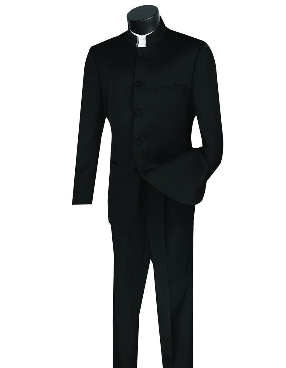 Mens 5 Buttons Mandarin Collar Tuxedo homecoming  Suit in black