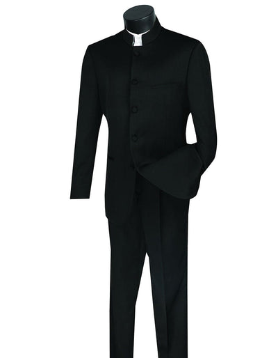 Mens 5 Buttons Mandarin Collar Tuxedo homecoming  Suit in black
