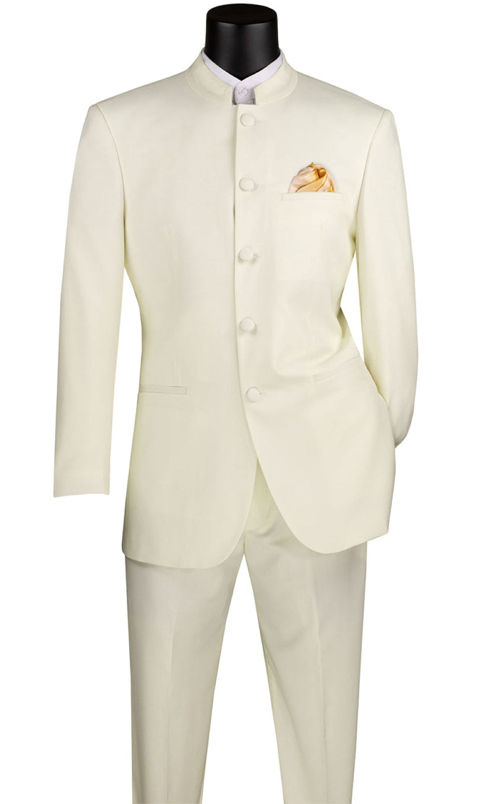 Master Collection - Regular Fit Men's 2 Piece Banded Collar Tuxedo Ivory - Ivory
