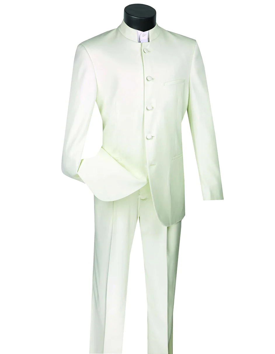 "Mens 5 Button Mandarin Collar Tuxedo Suit in Ivory"