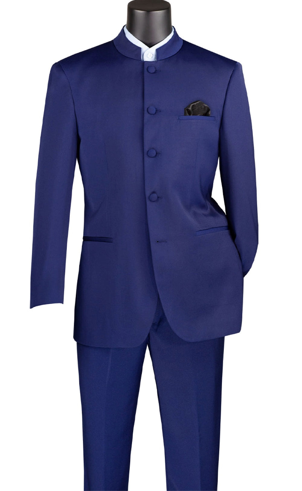 Master Collection - Regular Fit Men's 2 Piece Banded Collar Tuxedo Navy - Navy