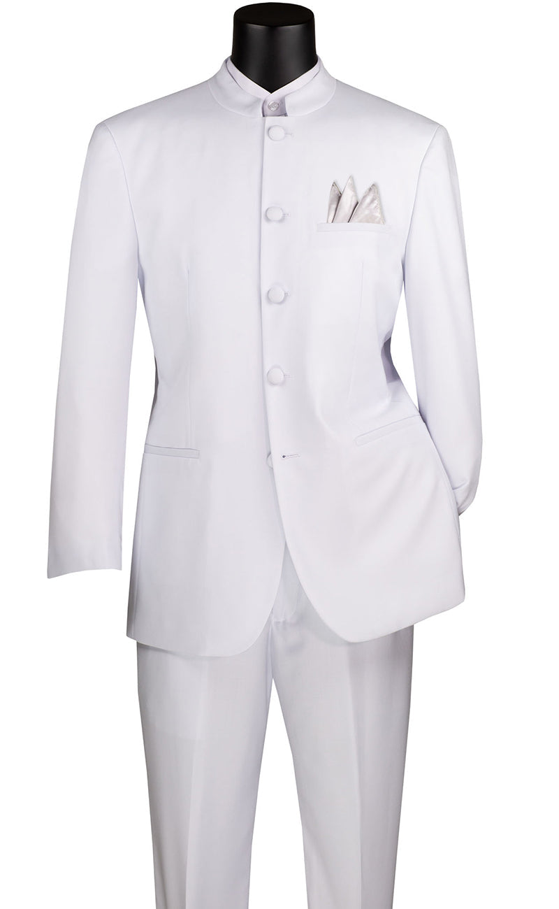 Master Collection - Regular Fit Men's 2 Piece Banded Collar Tuxedo White - White