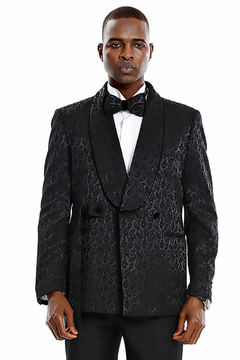 Men's Slim Fit Double Breasted Black Paisley Tuxedo - Prom & Wedding