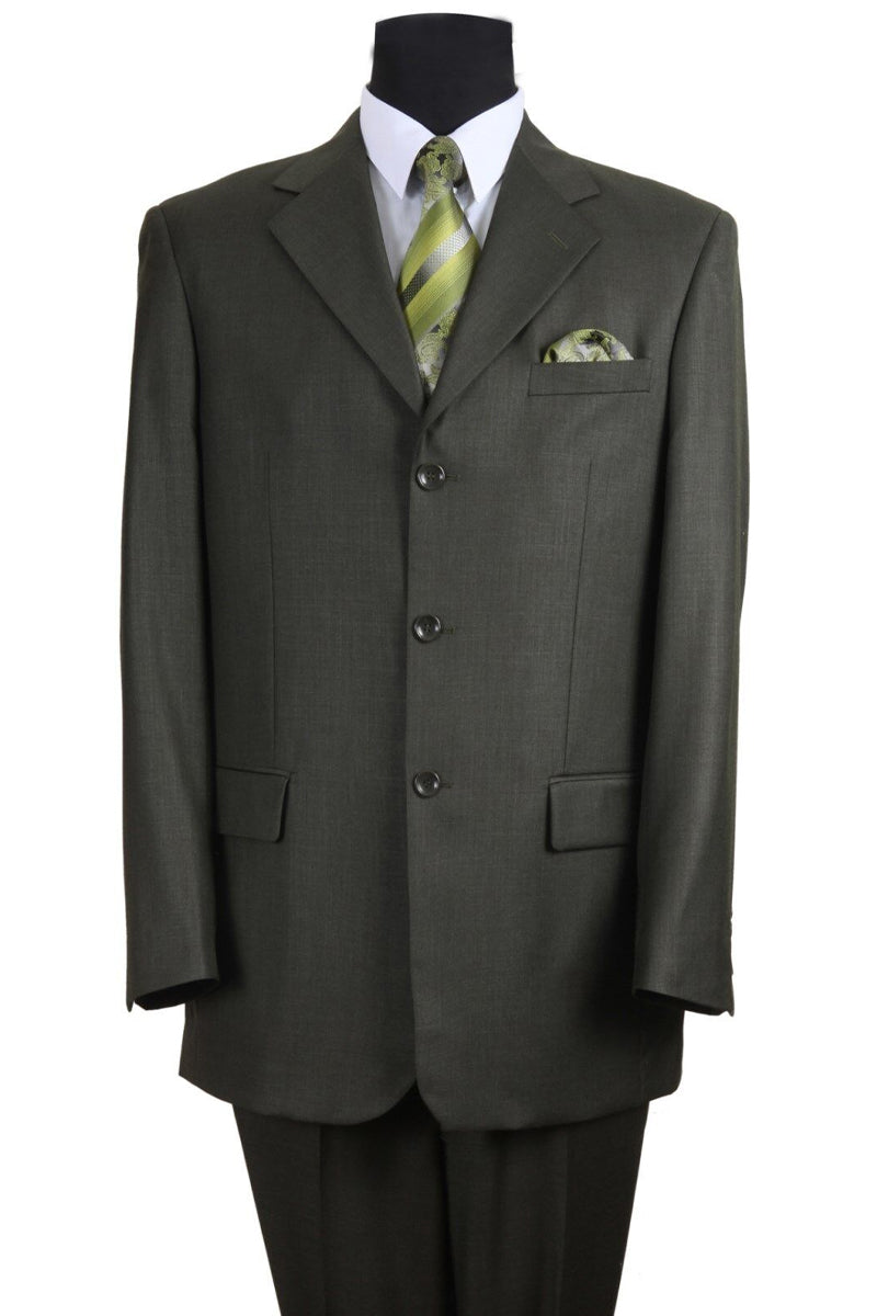 "Classic Fit Men's 3-Button Textured Suit with Pleated Pants - Olive Green"