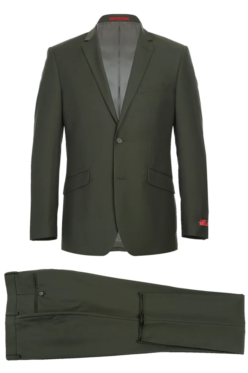 "Olive Green Slim Fit Two Button Men's Suit with Optional Vest"