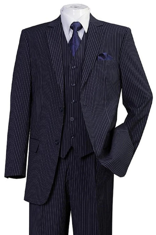 "1920's Bold Gangster Pinstripe Suit - Men's 2 Button Vested in Navy"