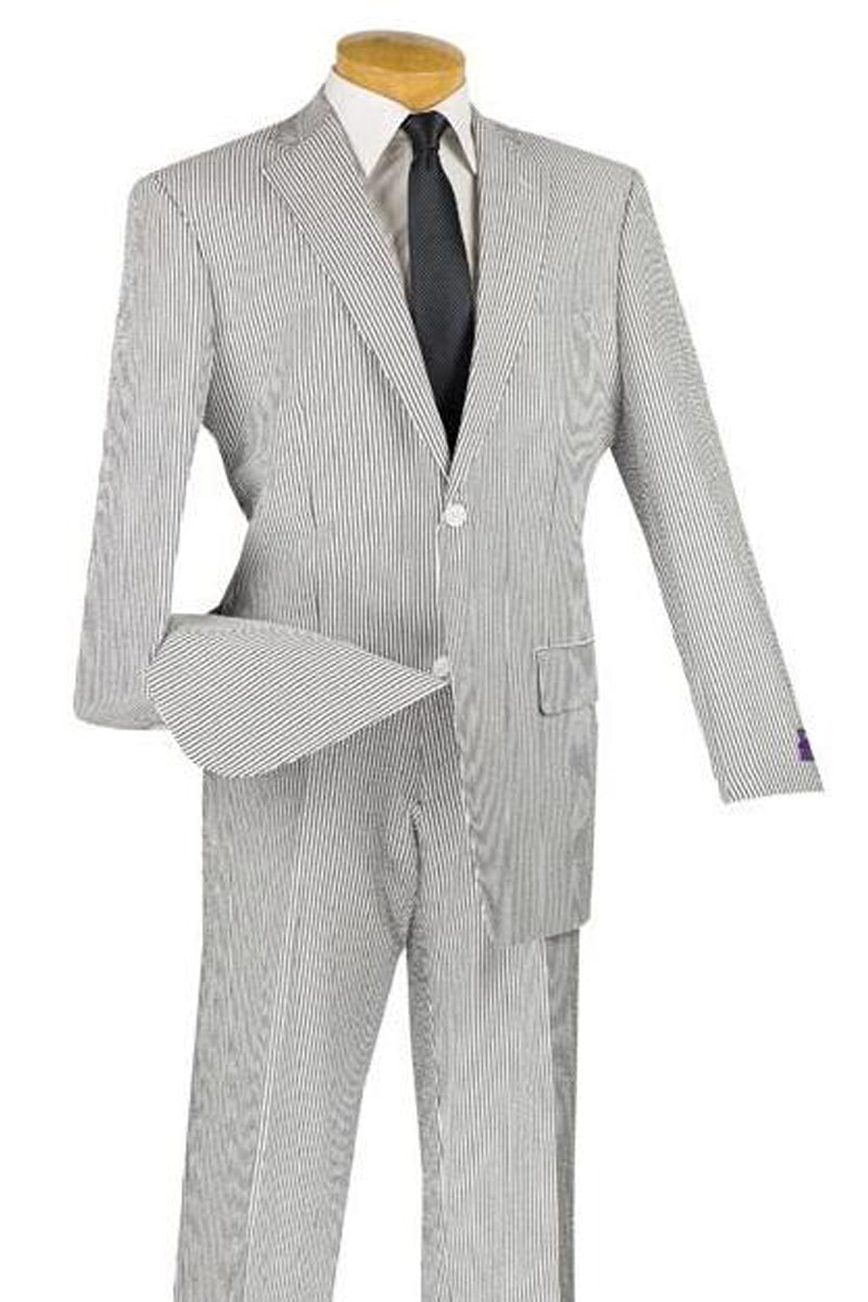 Mens 2 Button Modern Fit Seersucker Suit in Black - 36 Short