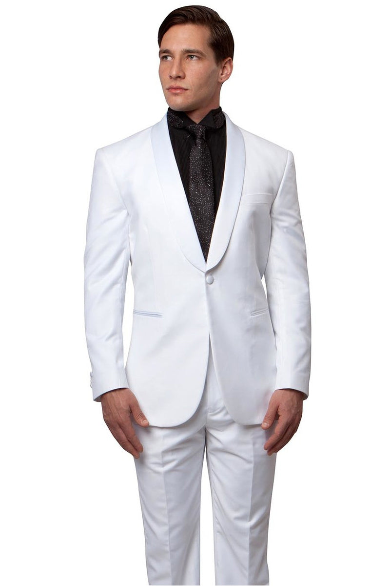 White Slim Fit Men's Tuxedo - Classic Shawl Lapel Style