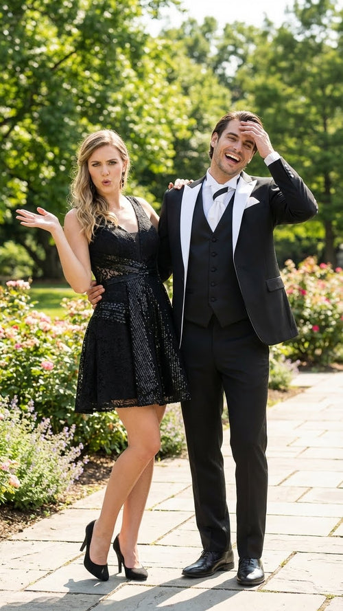 Mens Black and White Lapel Prom Tuxedo Suit + Black Vest + Black Pants Peak Lapel