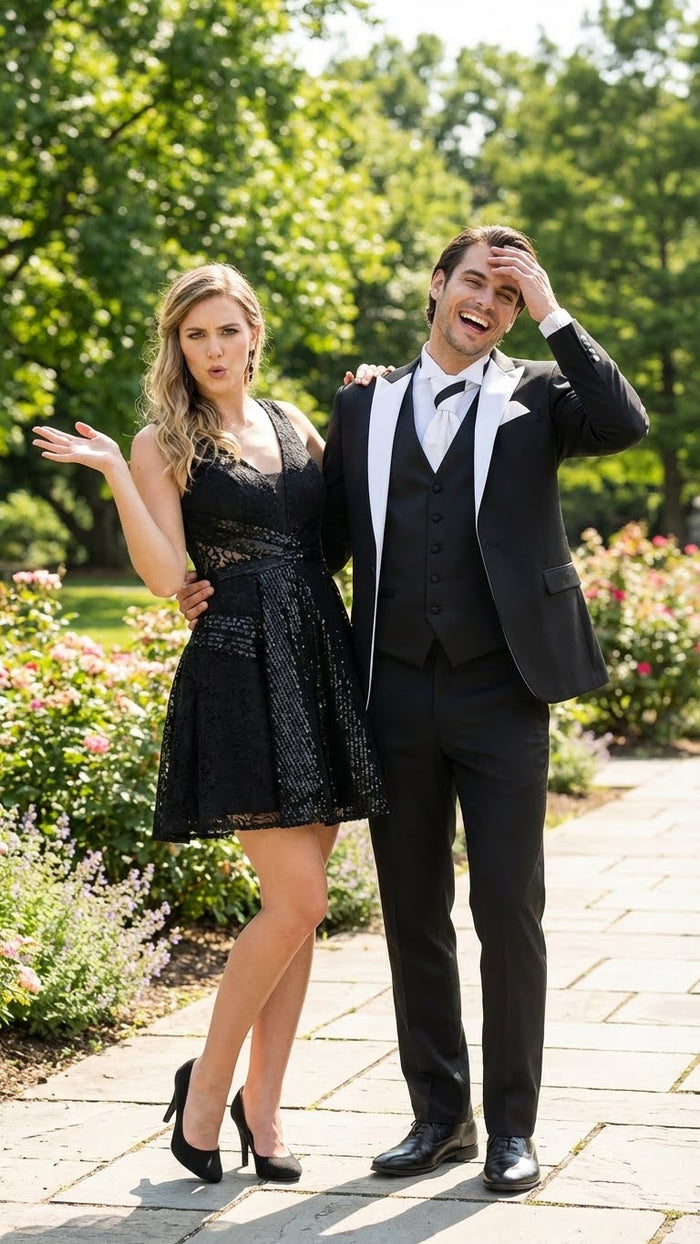 Mens Black and White Lapel Prom Tuxedo Suit + Black Vest + Black Pants Peak Lapel