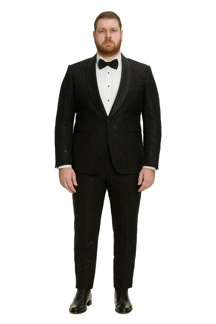 Black Sequin Tuxedo Suit with Satin Shawl Lapel Mens Slim Fit Formal Prom and Wedding Attire