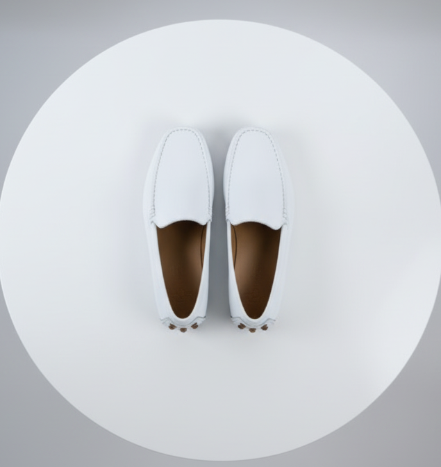Men’s Mundo White Leather Loafers – Classic Slip-On Dress Shoes for Casual and Formal Wear - 43
