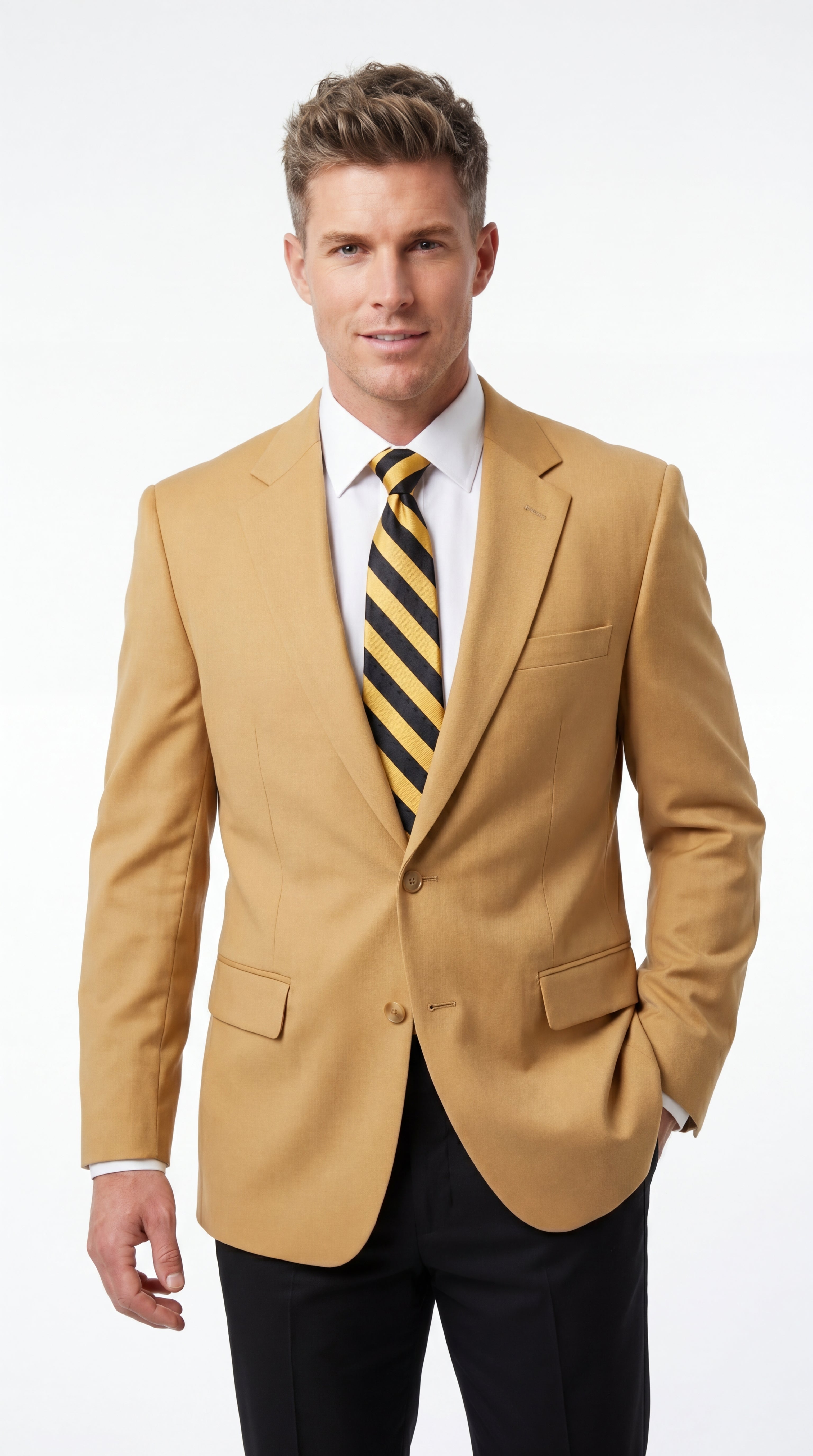 Men’s Camel Blazer, Classic Two Button Business Casual Wedding Summer Sport Coat Jacket in Khaki Bronze Color Modern Fit - 36 Short