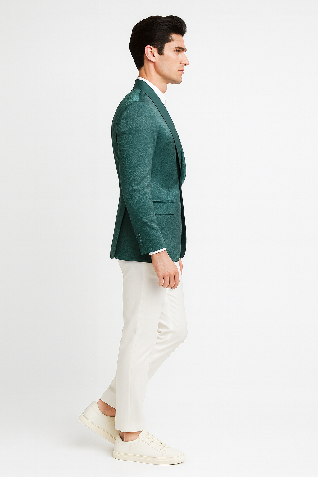 Menâ€™s Teal Green Floral Jacquard Blazer â€“ Slim Fit Tuxedo Jacket for Weddings, Proms, and Parties - 34 Short