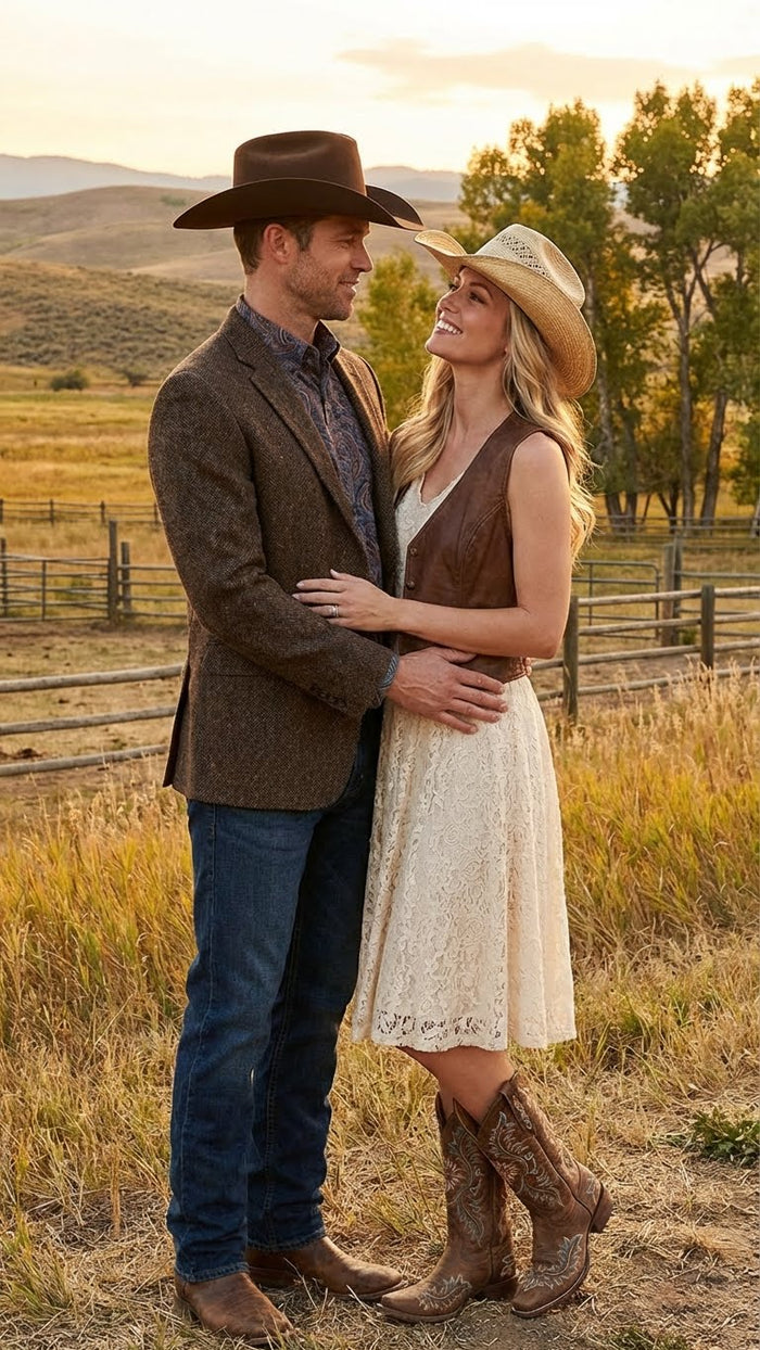 Mens Brown Western Tweed Herringbone Blazer Jacket  Classic Cowboy Style Sport Coat for Wedding Party