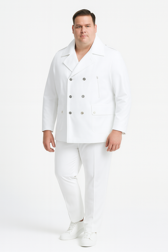 Mens White Double-Breasted Peacoat Jacket – Classic Stylish Outerwear Wool Fabric Slim Fitted