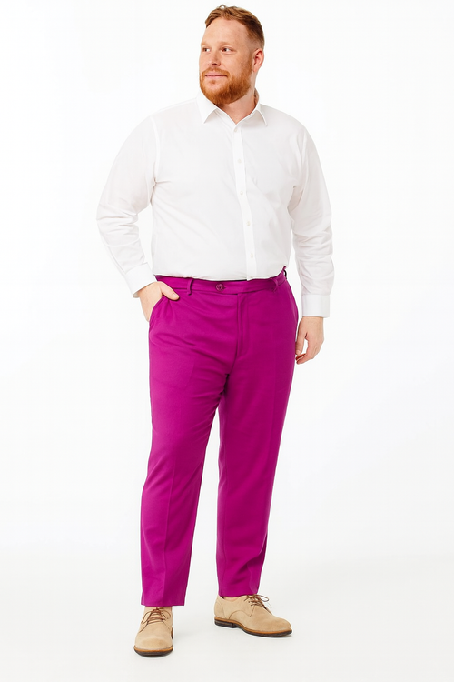 Mens Fuchsia Dress Pants Slim Fit Stylish Formal Trousers for Parties in Hot Pink Color