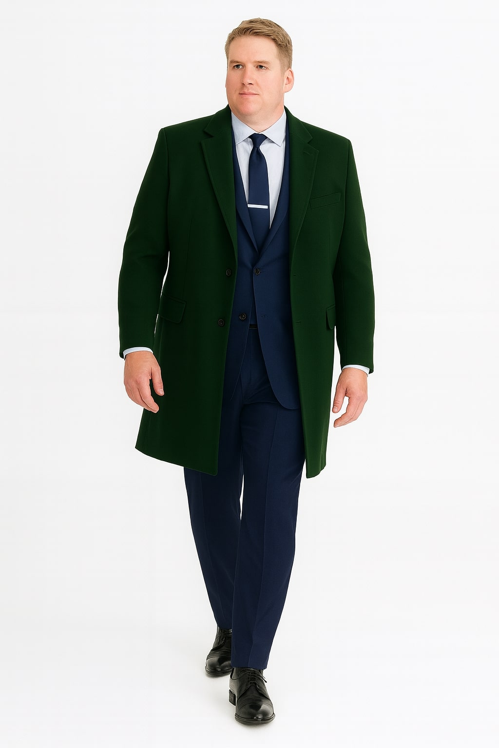 Mens Dark Green Wool Overcoat – Classic Long Coat for Formal and Casual Style - 46
