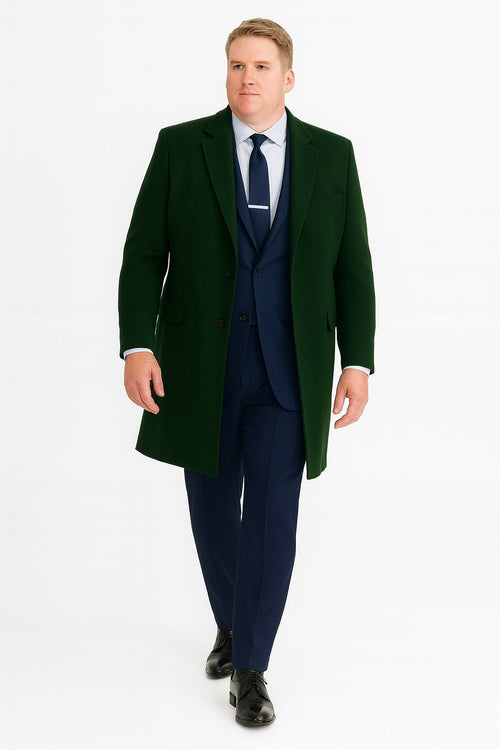 Mens Dark Green Wool Overcoat Classic Long Coat for Formal and Casual Style