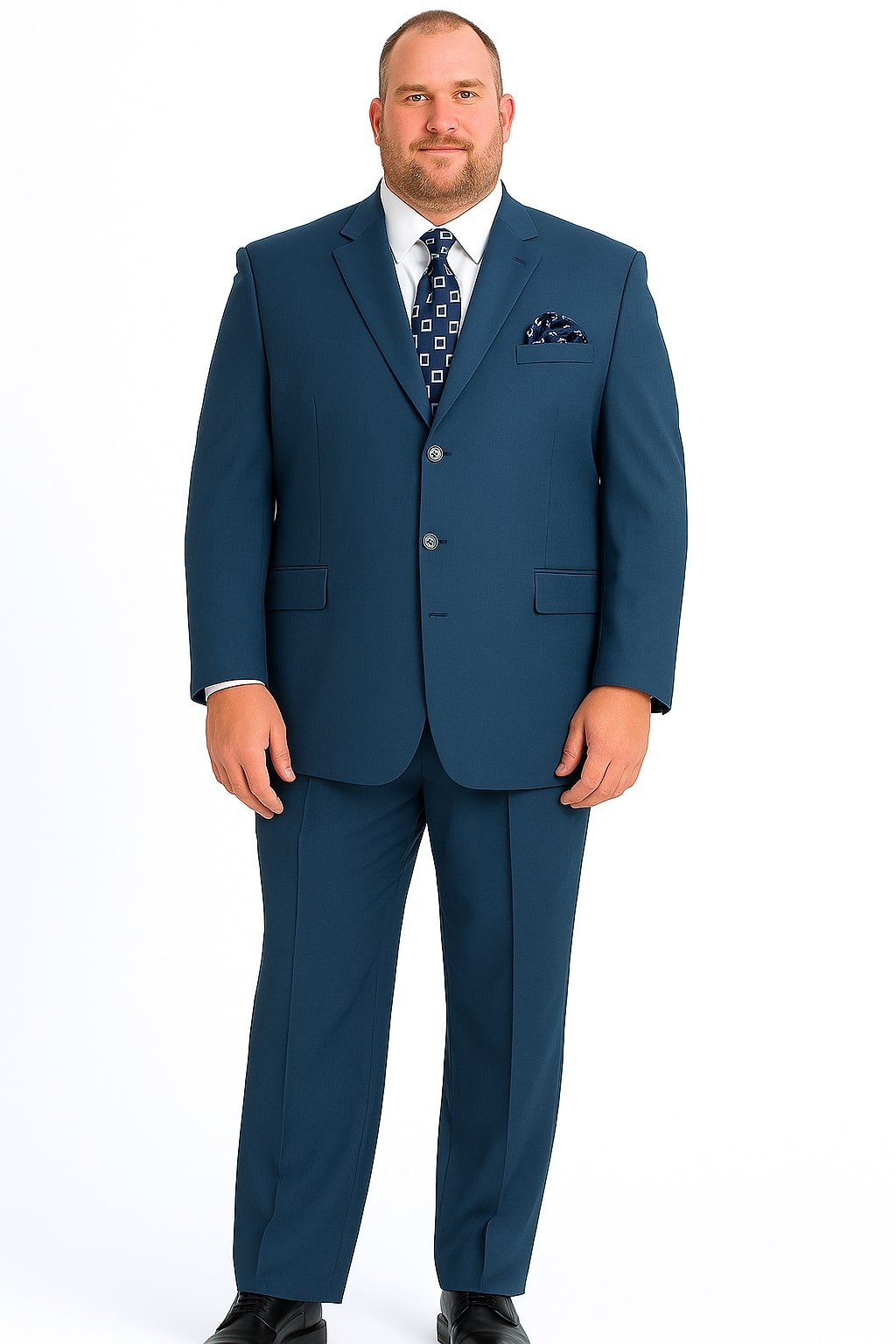 Mens Steel Blue 3-Button Classic Suit – Formal Business Attire with Vest, Tie and Pocket Square - 34 Short or Extra Small