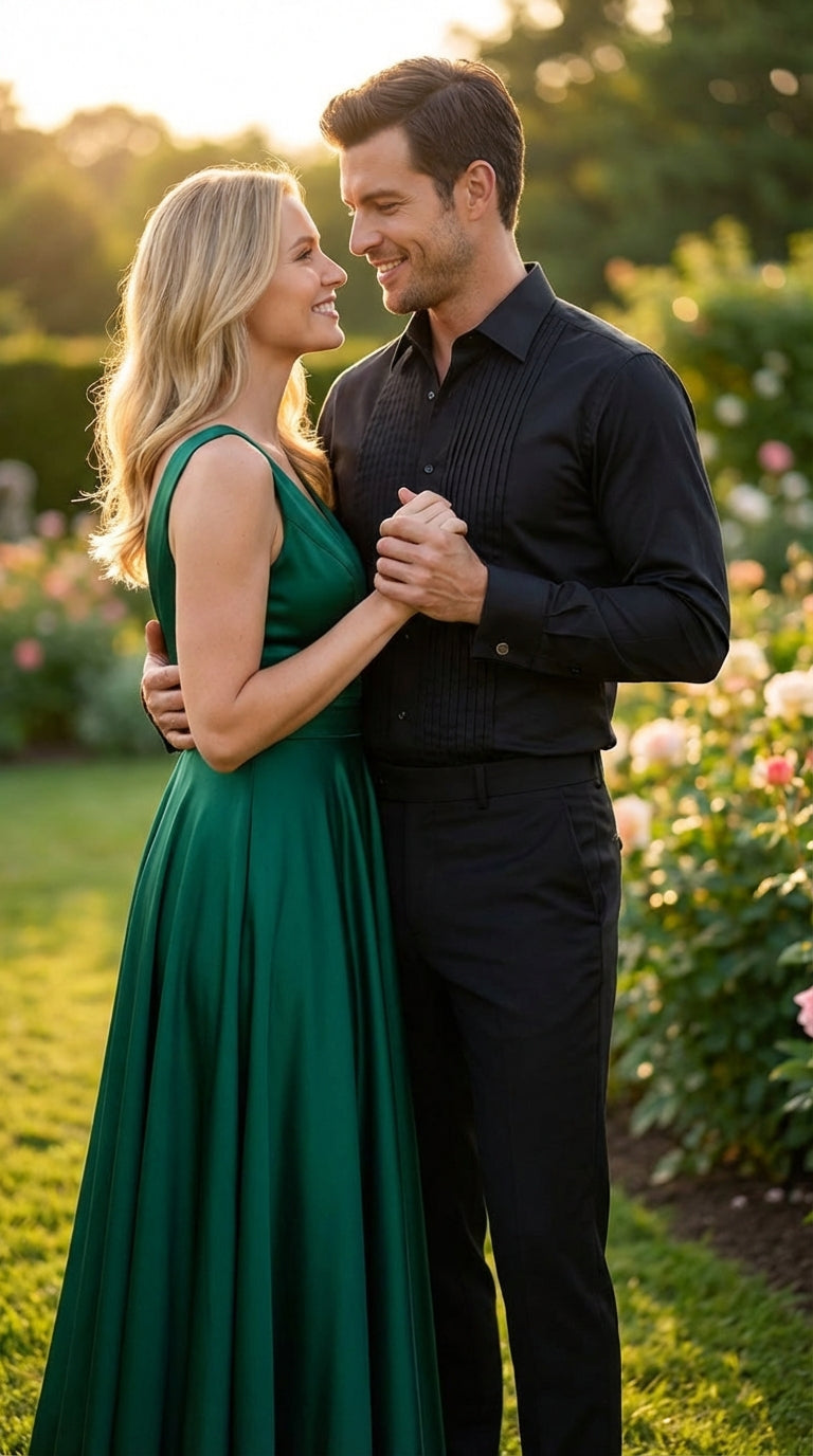 Men’s Black Pleated Tuxedo Dress Shirt | Formal Laydown Collar Button-Up Shirt for Weddings & Black Tie By Tiglio - 15.5" Neck / 34–35" Sleeve