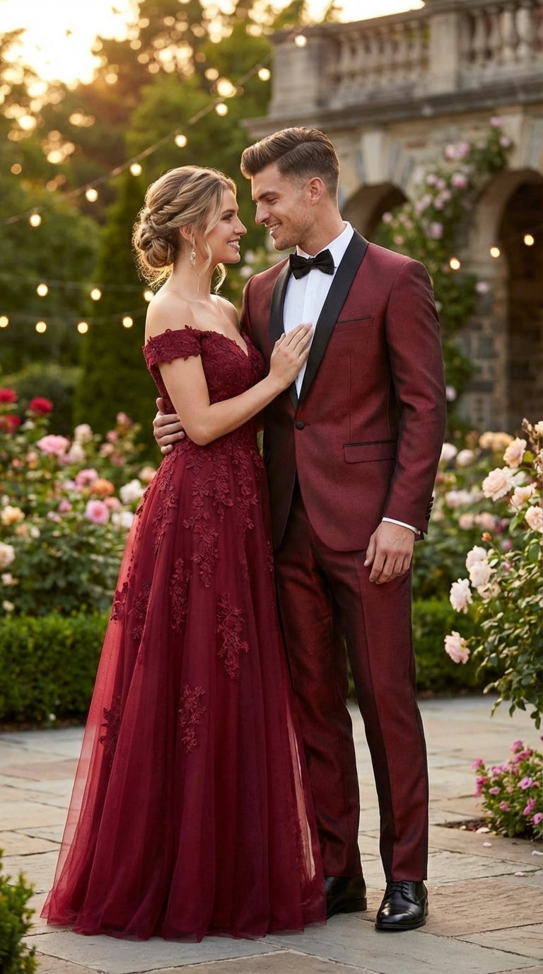 Mens Shiny Burgundy Satin Tuxedo Jacket with Black Shawl Lapel | Formal Wedding & Prom Blazer - Sharkskin Fabric - 34 Short or Extra Small