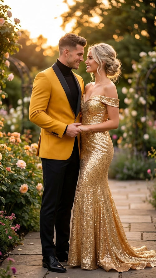 Men's Gold Shawl Lapel Blazer Tuxedo Dinner Jacket Luxury Formal Blazer Jacket for Wedding, Party and Evening Events