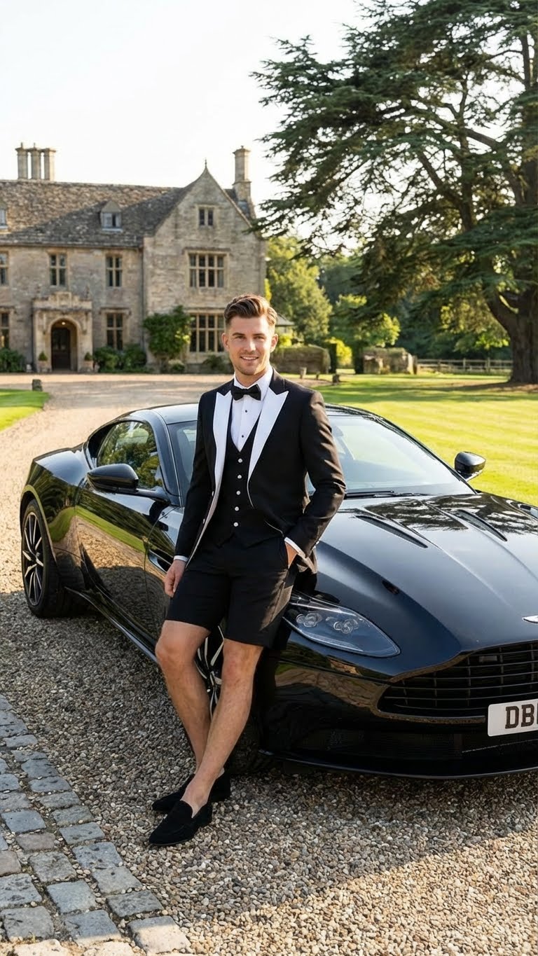 Men’s Black and White Tuxedo Shorts Suit – Modern Formal Tuxedo with Short Pants for Wedding, Party and Special Events - 34 Short or Extra Small