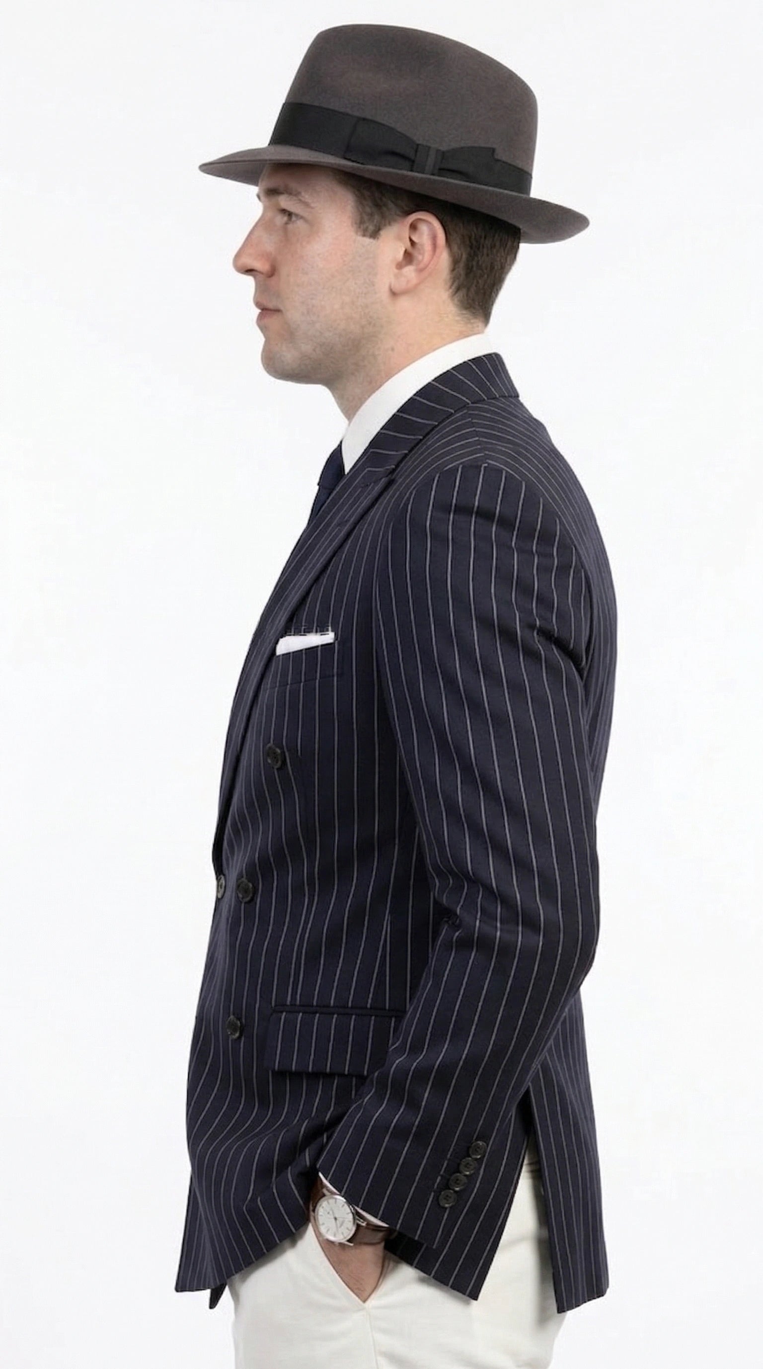 Men’s Black Pinstripe Blazer 1920s Gangster Mob Boss Style Jacket – Classic Double Breasted Vintage Suit Blazer, Formal Party Costume Wear - 36 Short