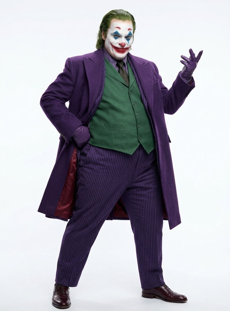 Men’s Purple Overcoat Joker Folie à Deux Arthur Fleck Inspired Long Coat – Classic Costume Trench Coat, Stylish Winter Party Wear Jacket - Coat Size 38