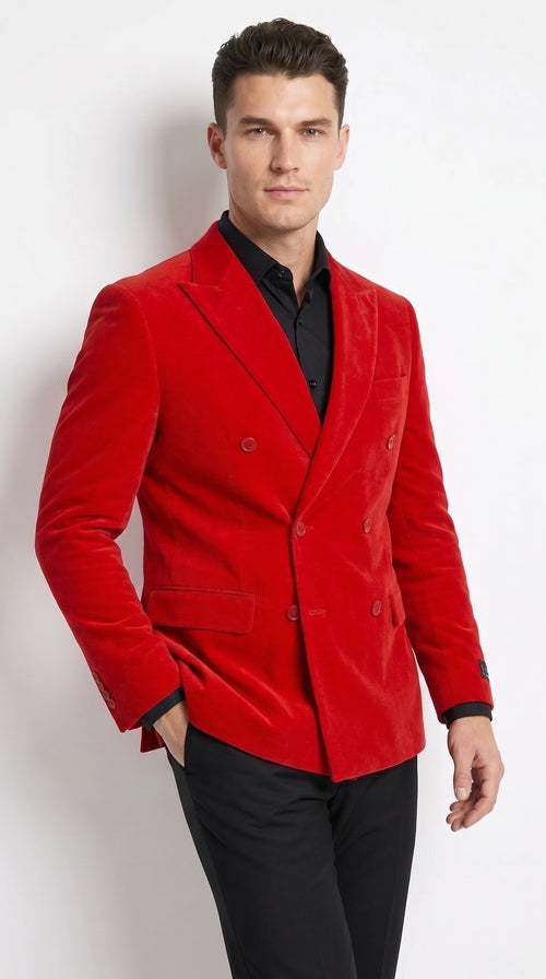 Men’s Red Double Breasted Blazer – Peak Lapel Wedding, Prom & Party Sport Coat