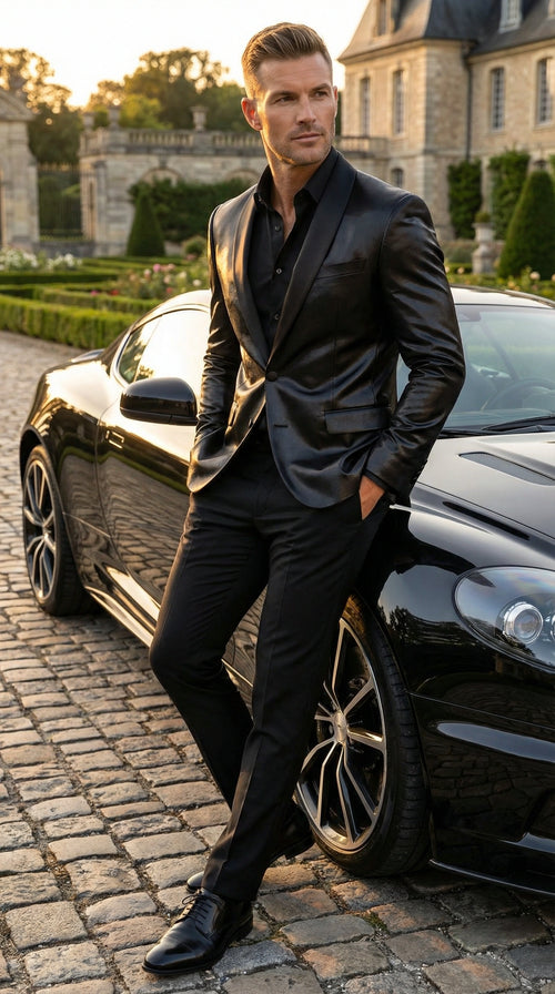 Mens Shiny Black Tuxedo Blazer Glossy Formal Jacket for Party Dinner Jacket Shawl Collar